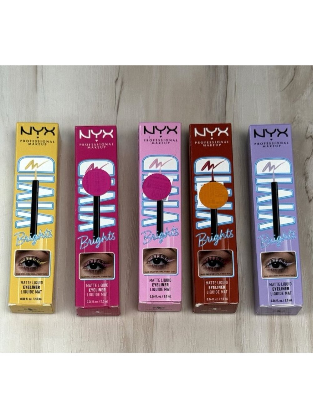 Lot 5 NYX Vivid Brights Matte Liquid EYELINER Lilac Red Pink Yellow NIB NEW